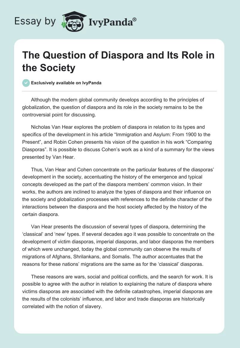 The Question of Diaspora and Its Role in the Society. Page 1