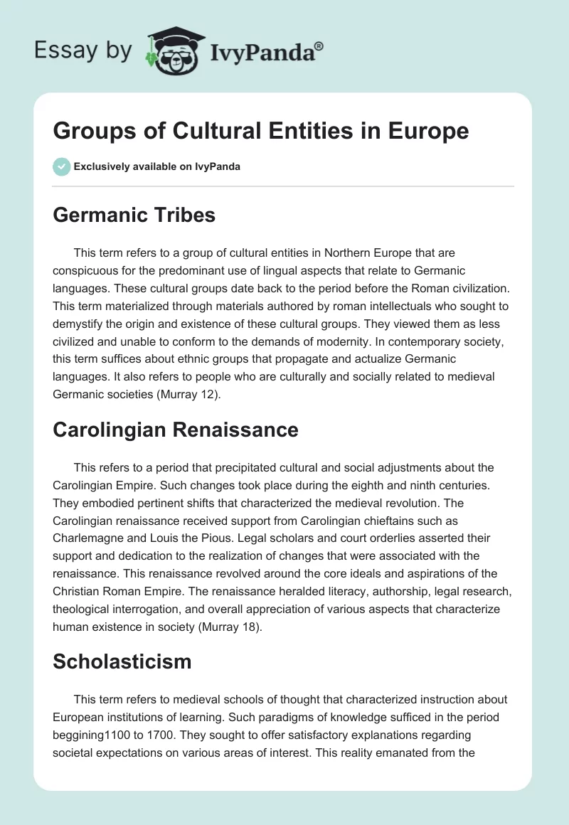 Groups of Cultural Entities in Europe. Page 1