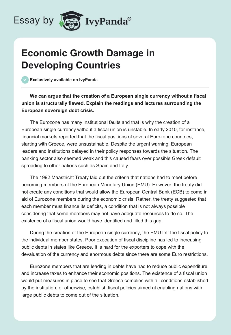 Economic Growth Damage in Developing Countries. Page 1