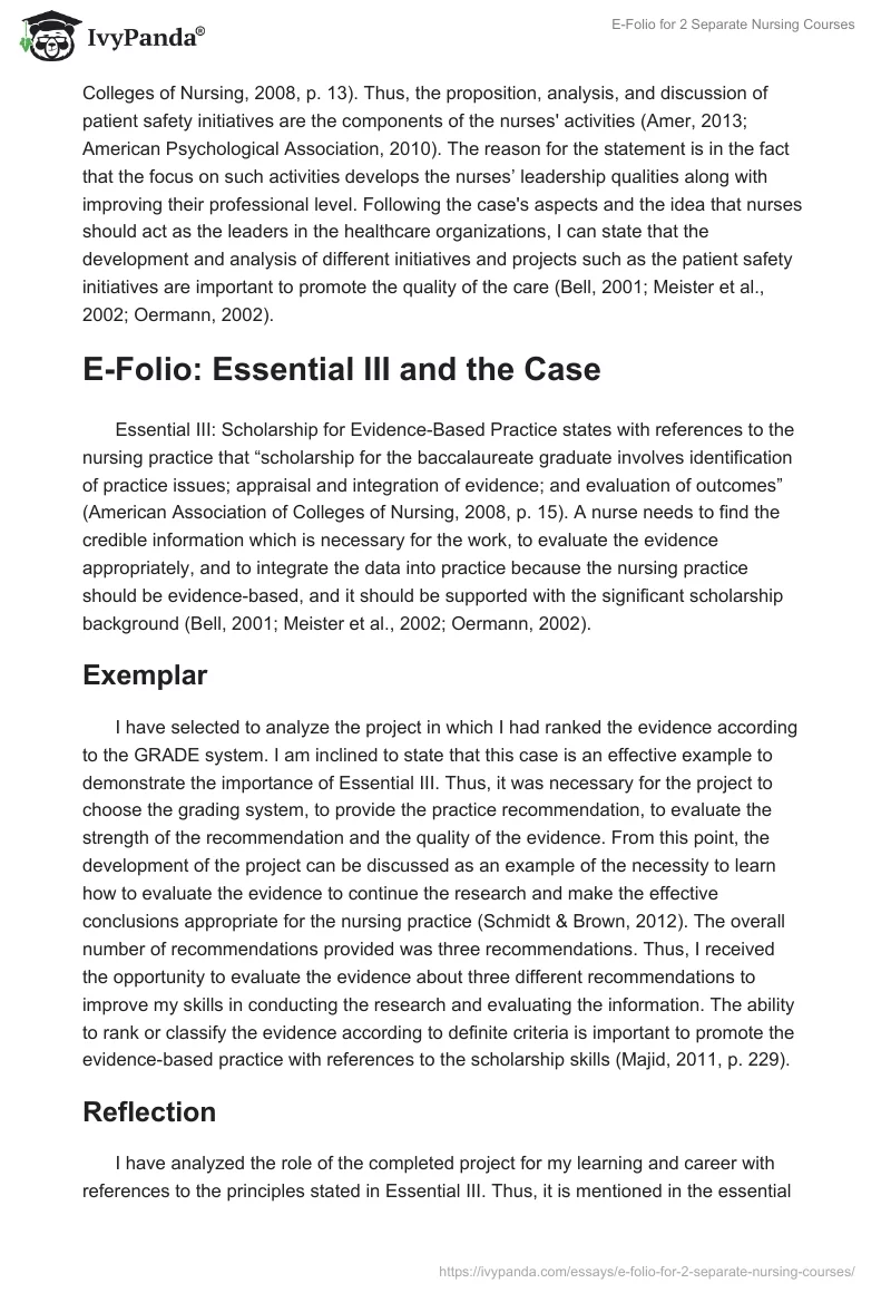 E-Folio for 2 Separate Nursing Courses. Page 2