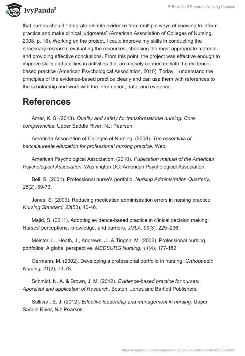 E-Folio for 2 Separate Nursing Courses. Page 3