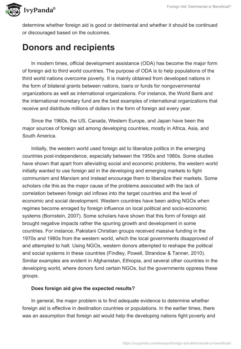 Foreign Aid: Detrimental or Beneficial?. Page 2