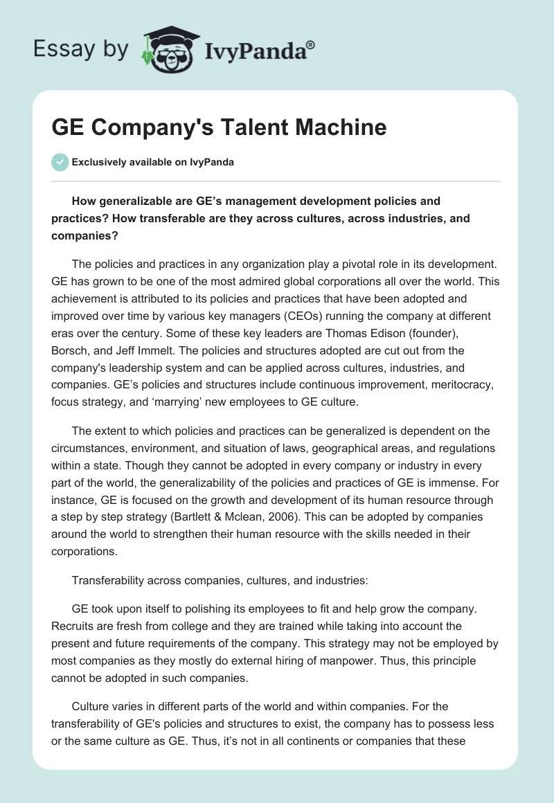 GE Company's Talent Machine. Page 1