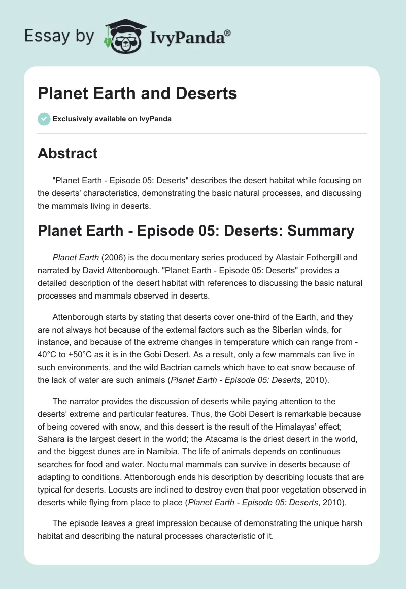 Planet Earth and Deserts. Page 1