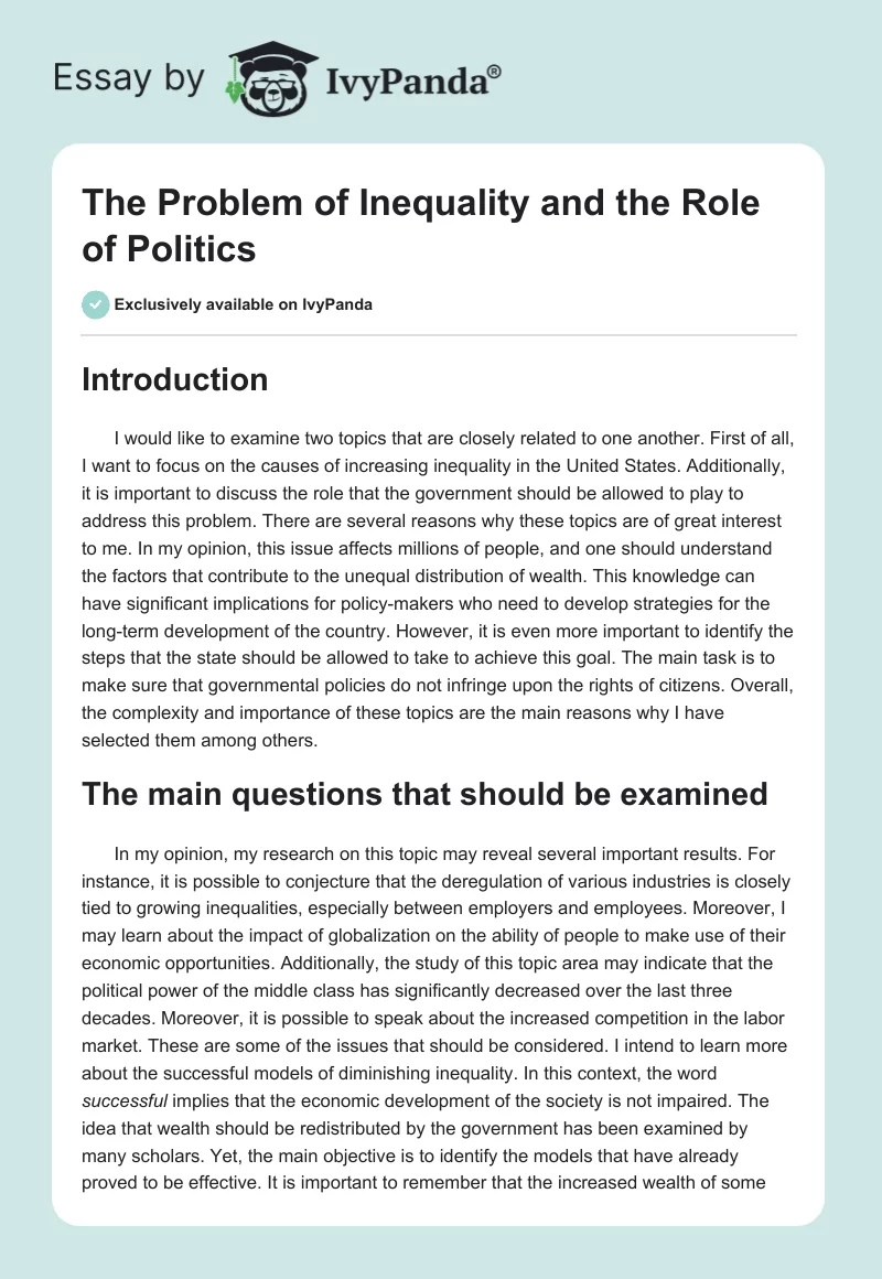 The Problem of Inequality and the Role of Politics. Page 1