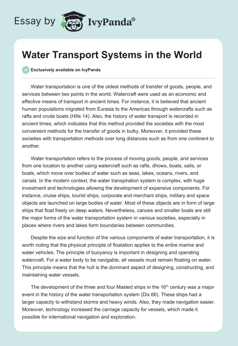 Water Transport Systems in the World. Page 1