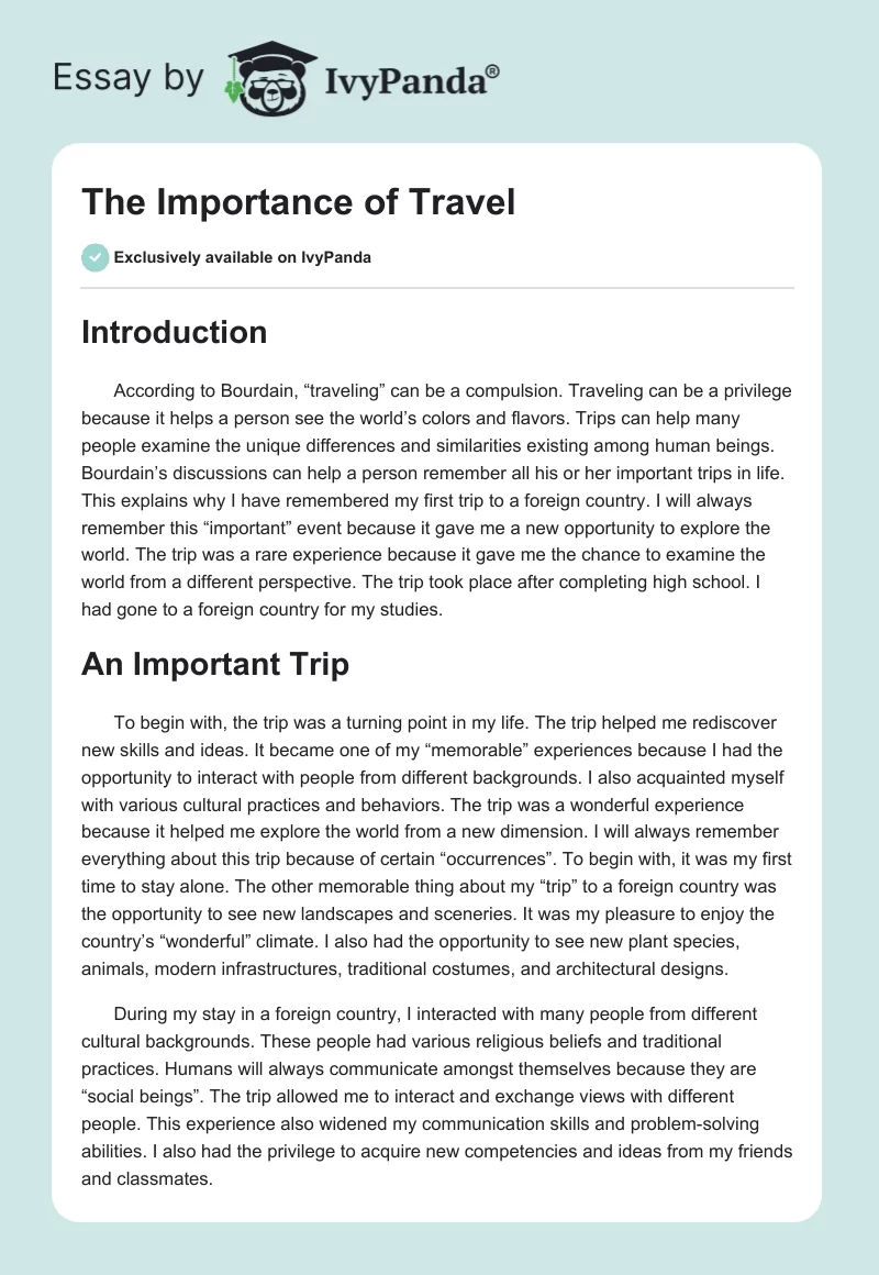 The Importance of Travel. Page 1