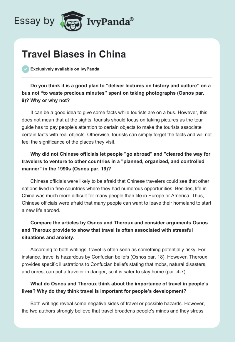 Travel Biases in China. Page 1