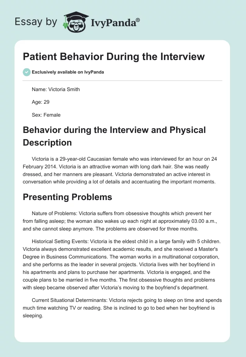 Patient Behavior During the Interview. Page 1