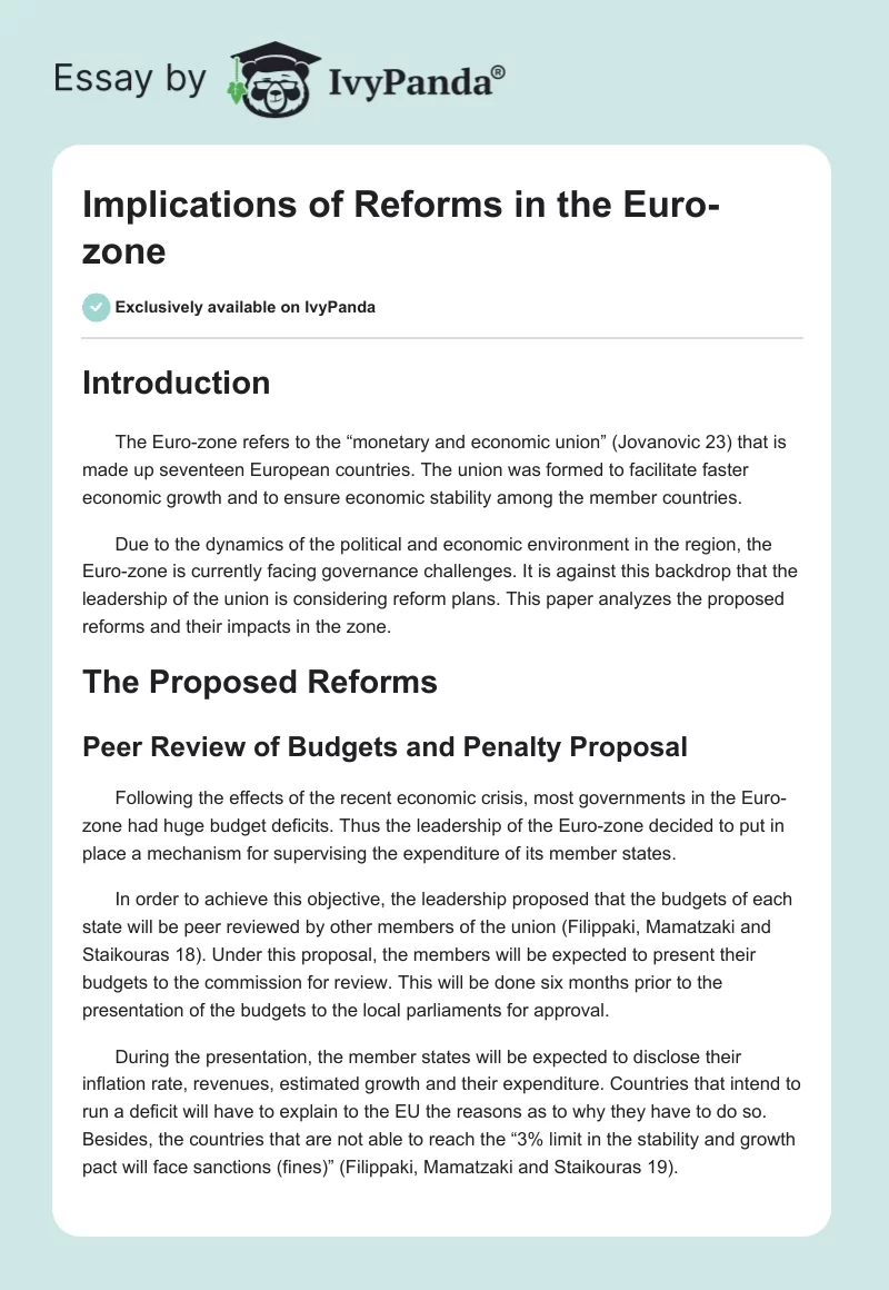 Implications of Reforms in the Euro-zone. Page 1
