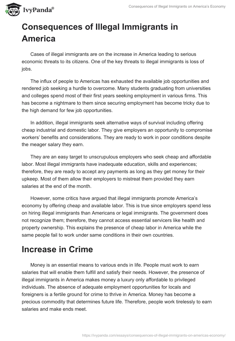 Consequences of Illegal Immigrants on America’s Economy. Page 2