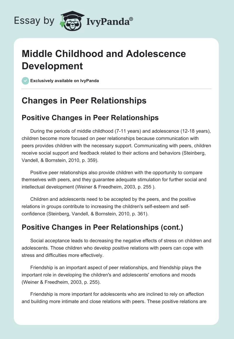 Middle Childhood and Adolescence Development. Page 1