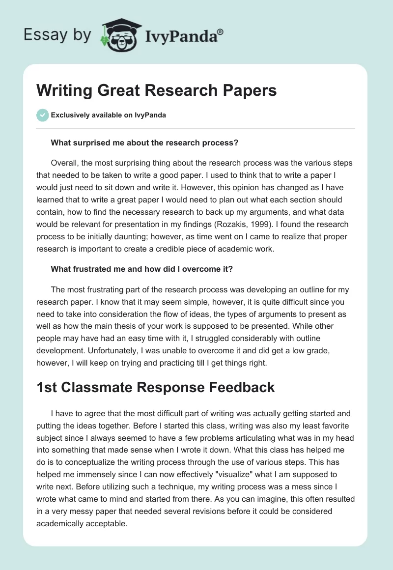 Writing Great Research Papers. Page 1