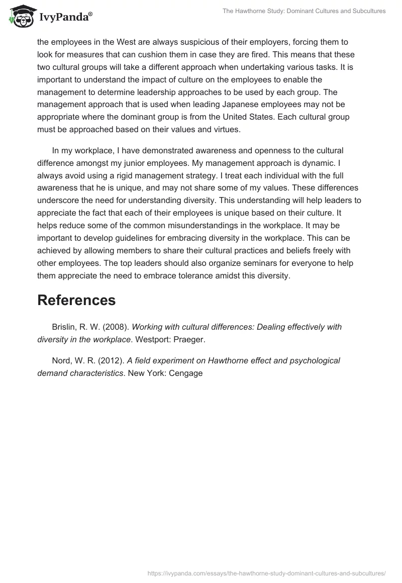 The Hawthorne Study: Dominant Cultures and Subcultures. Page 2