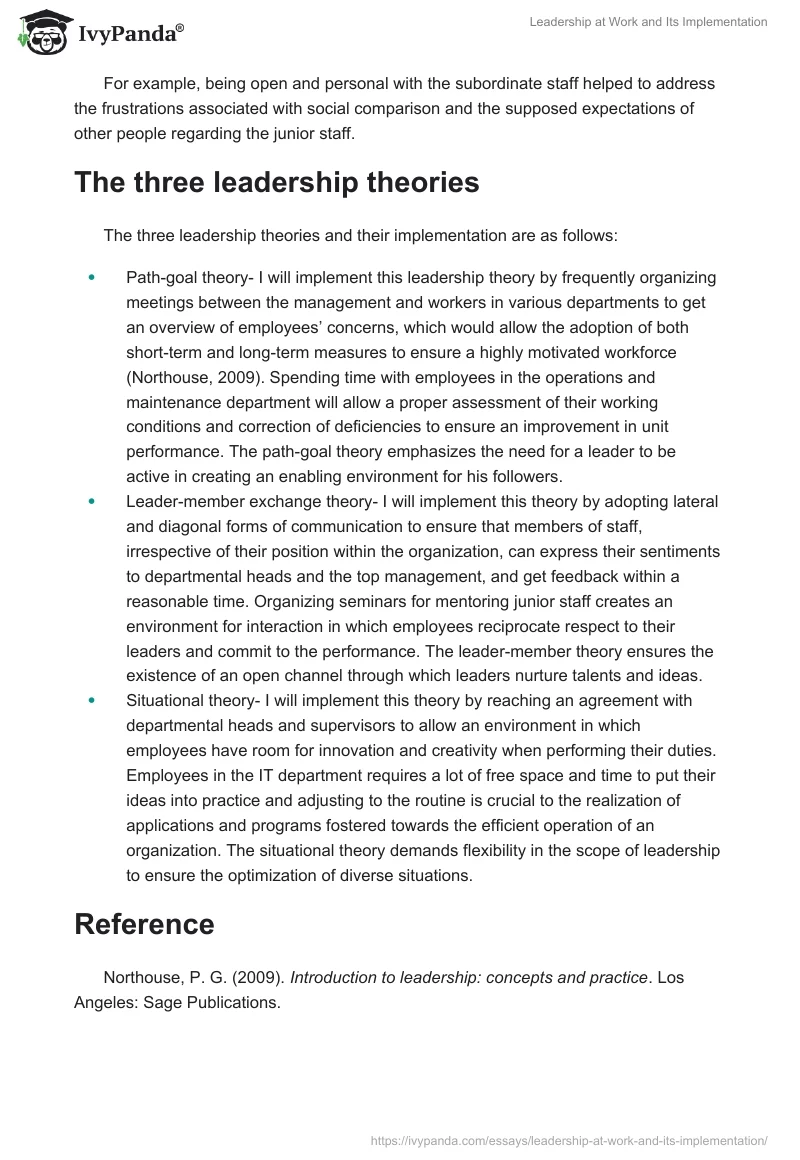 Leadership at Work and Its Implementation. Page 2