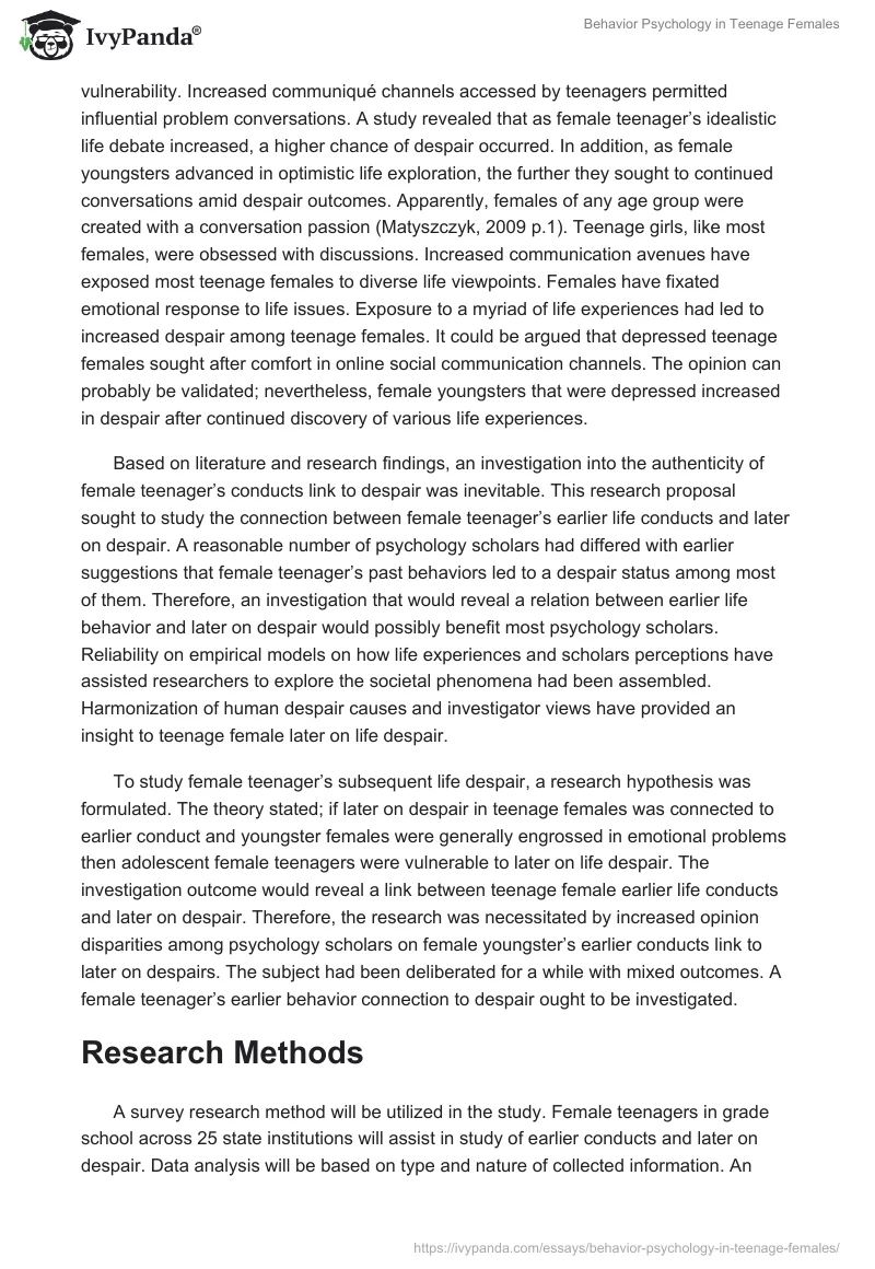 Behavior Psychology in Teenage Females. Page 3