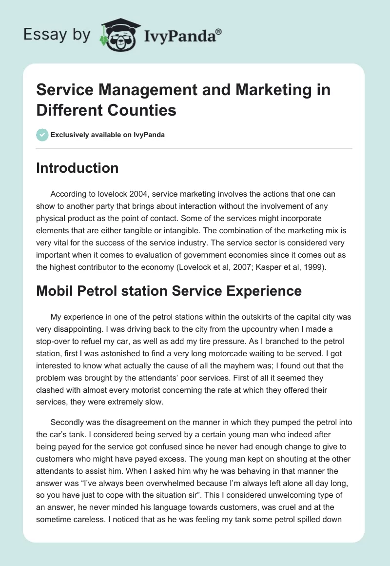 Service Management and Marketing in Different Counties. Page 1