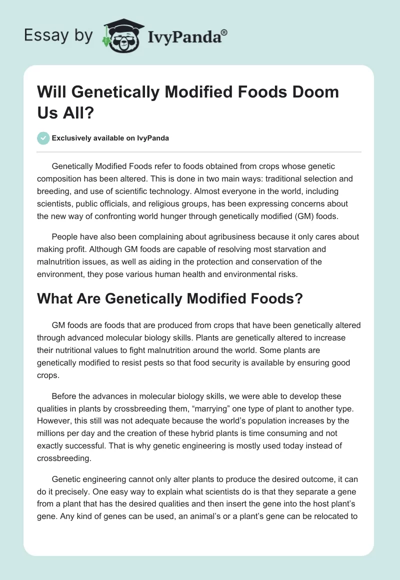 Will Genetically Modified Foods Doom Us All?. Page 1
