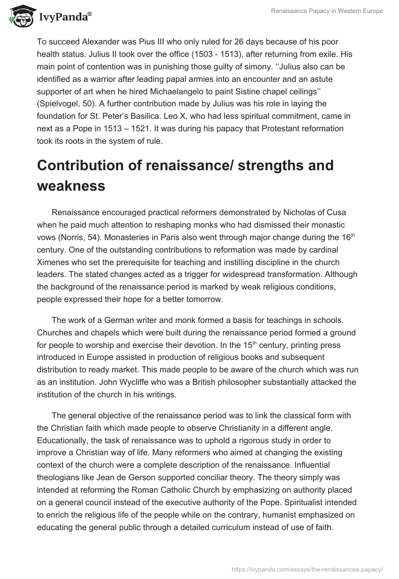 Renaissance Papacy in Western Europe. Page 3