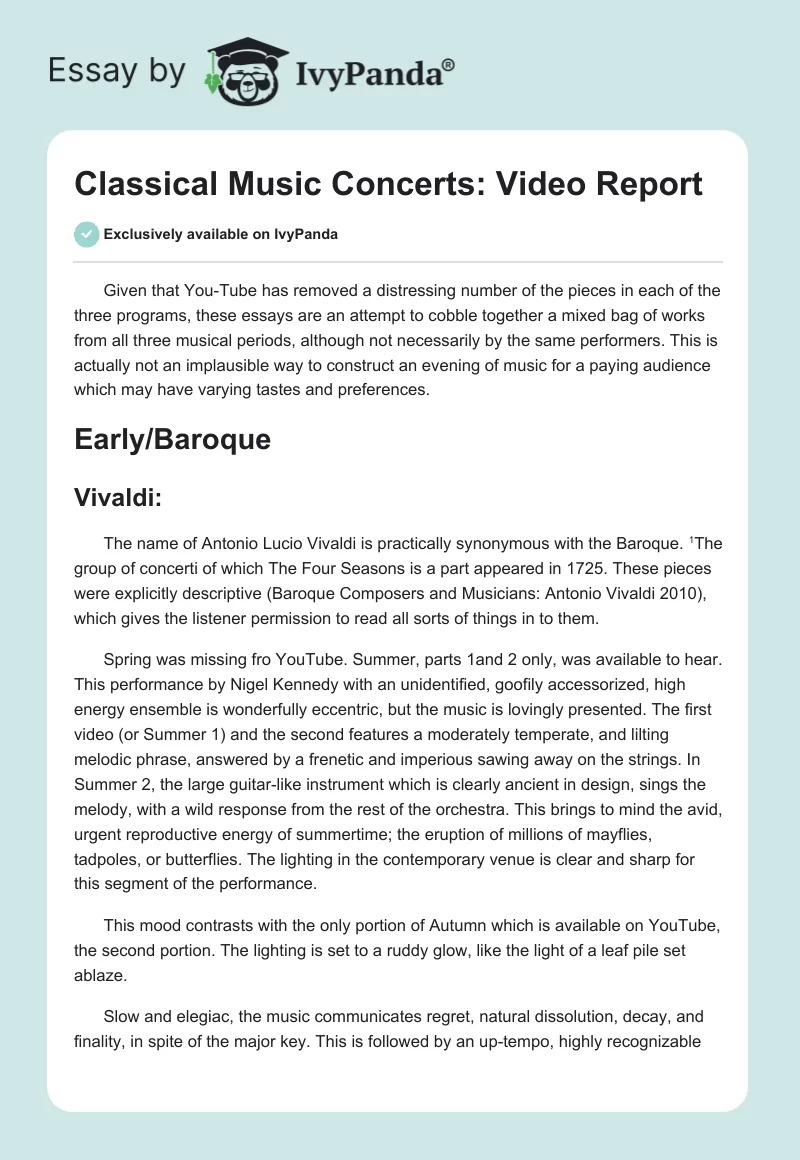 Classical Music Concerts: Video Report. Page 1