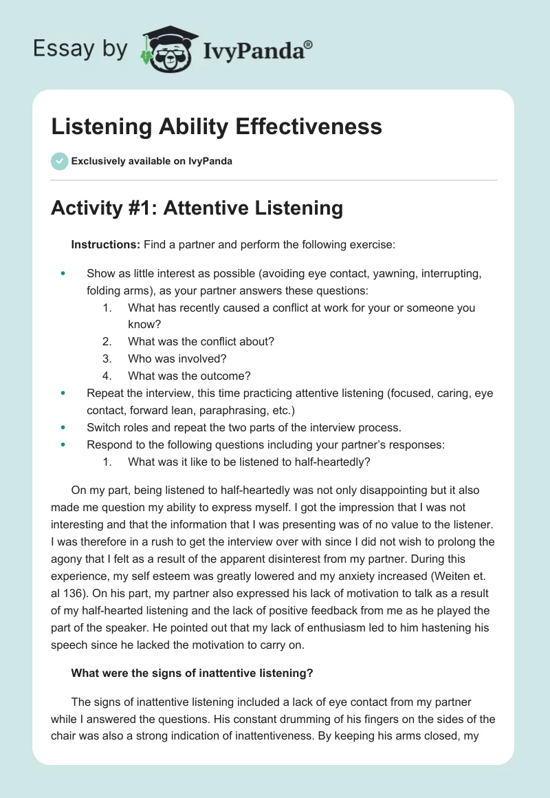 Listening Ability Effectiveness. Page 1