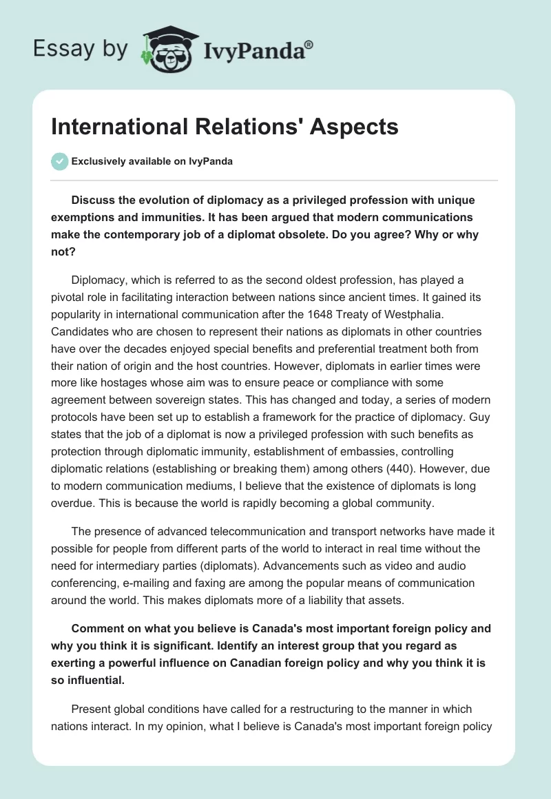 International Relations' Aspects. Page 1