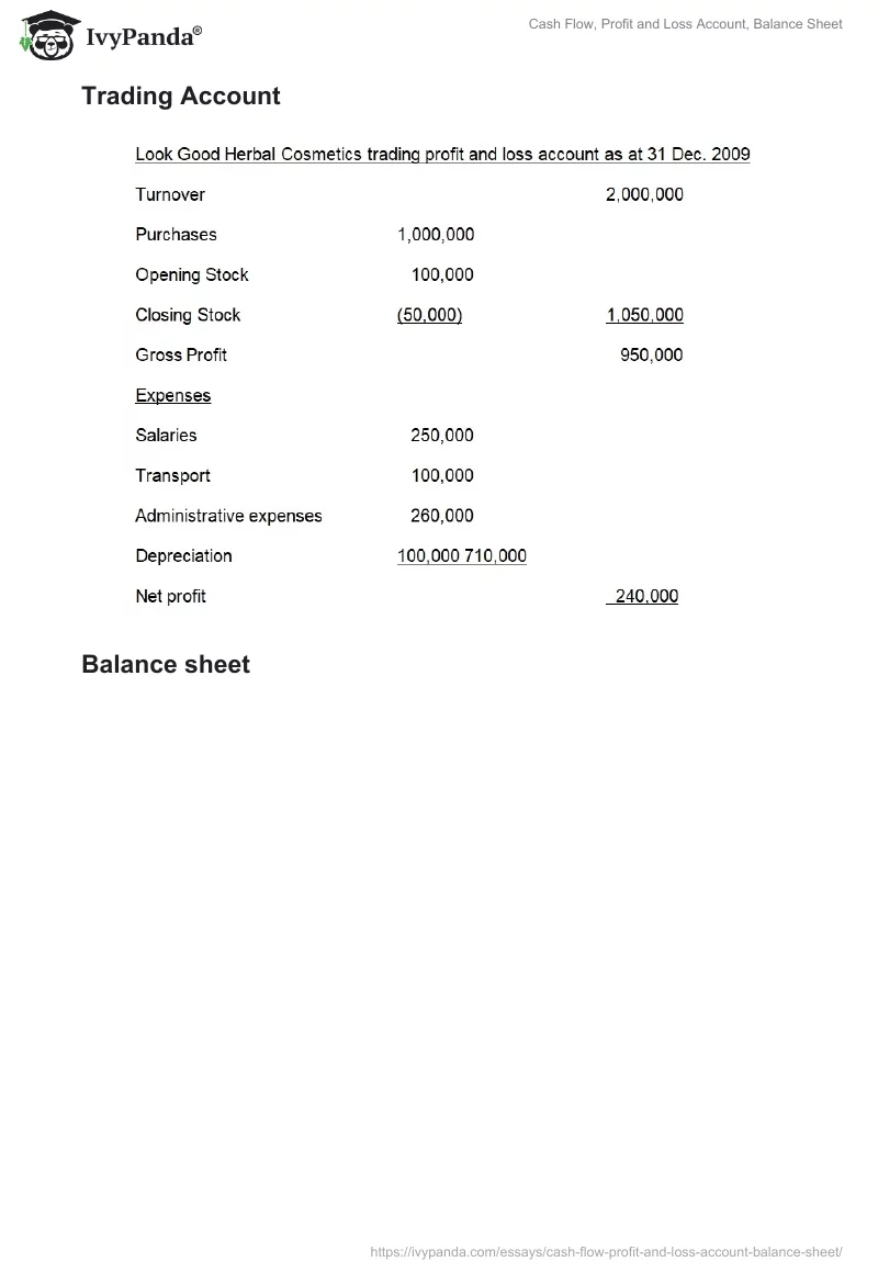 Cash Flow, Profit and Loss Account, Balance Sheet. Page 2