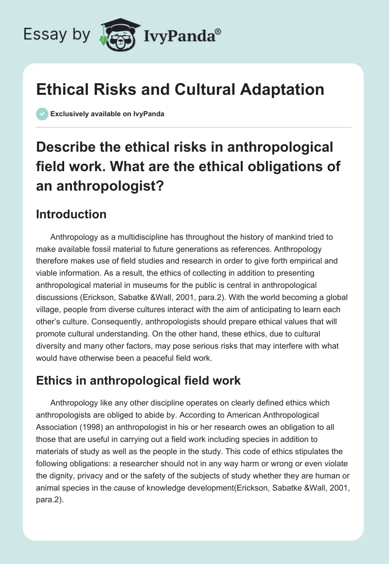 Ethical Risks and Cultural Adaptation. Page 1