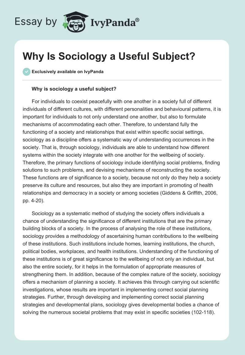 Why Is Sociology a Useful Subject?. Page 1