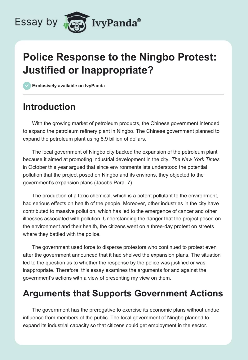 Police Response to the Ningbo Protest: Justified or Inappropriate?. Page 1