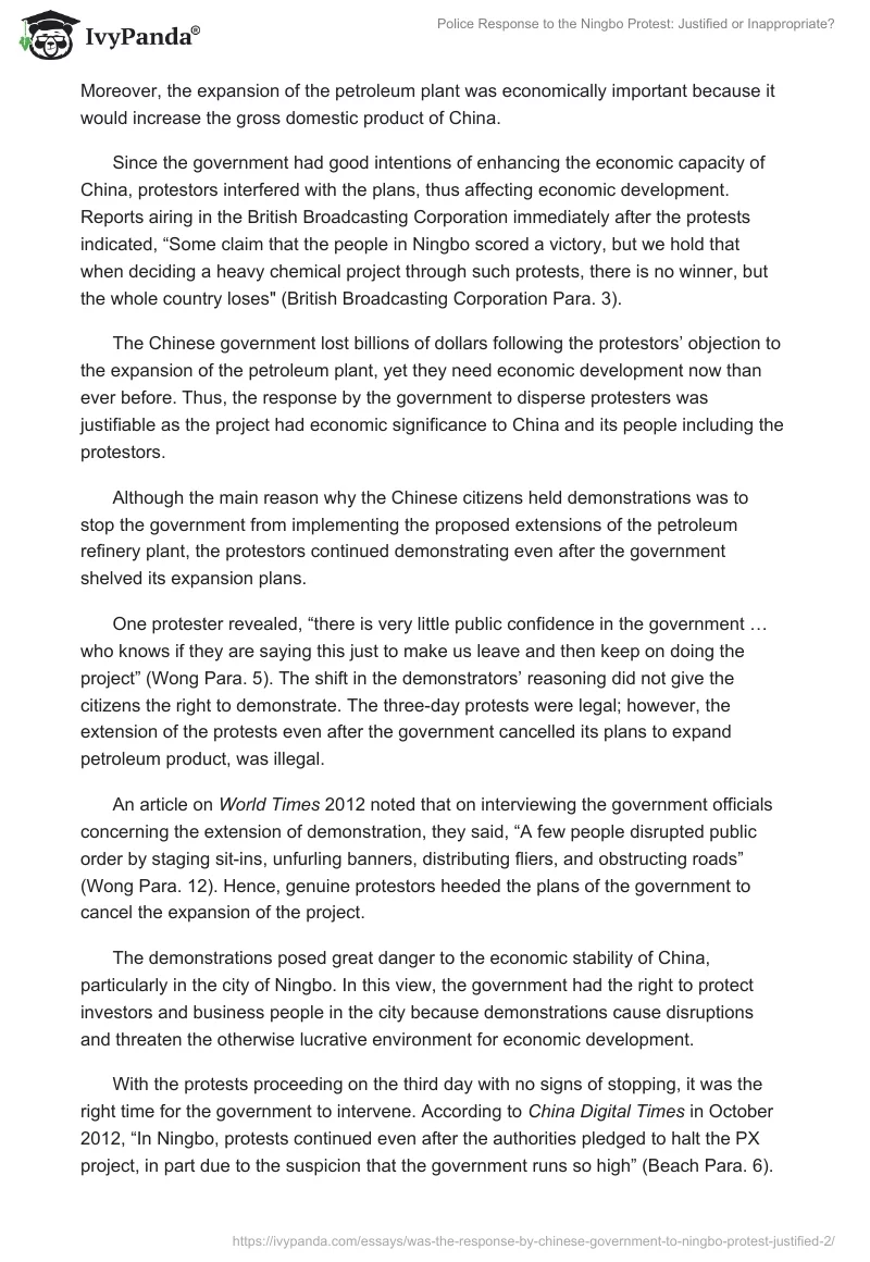 Police Response to the Ningbo Protest: Justified or Inappropriate?. Page 2
