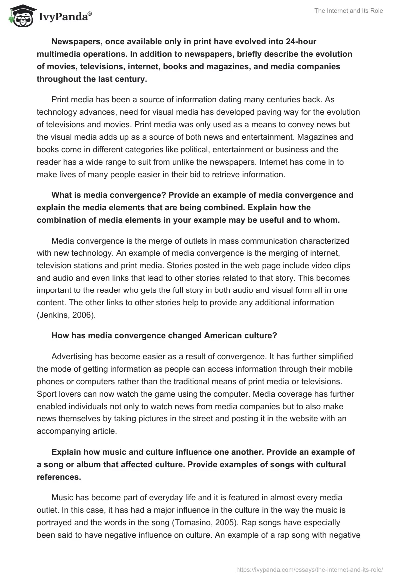 The Internet and Its Role. Page 2