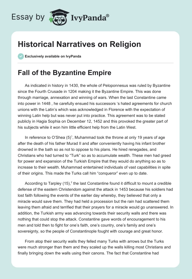 Historical Narratives on Religion. Page 1