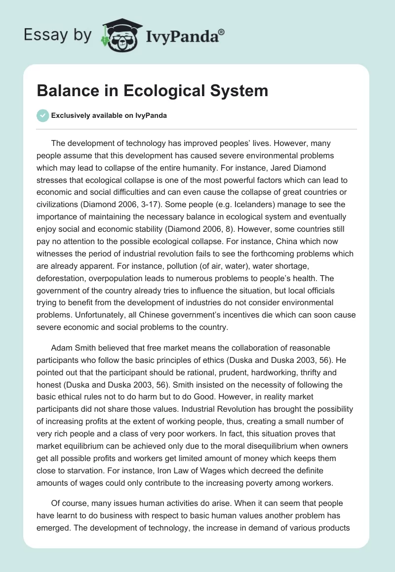 Balance in Ecological System. Page 1