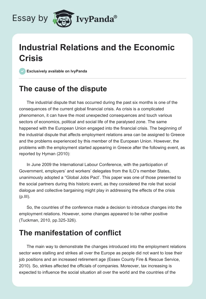 Industrial Relations and the Economic Crisis. Page 1