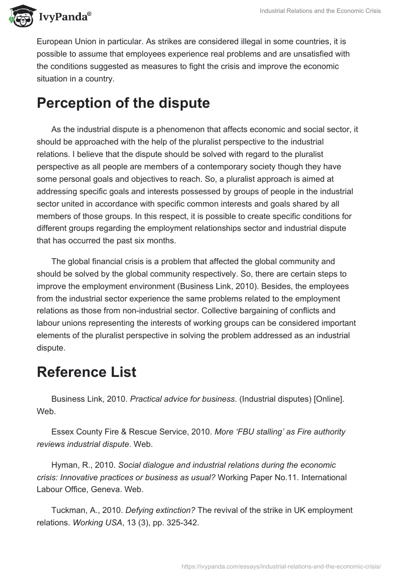 Industrial Relations and the Economic Crisis. Page 2