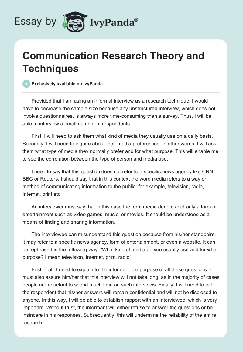 Communication Research Theory and Techniques. Page 1