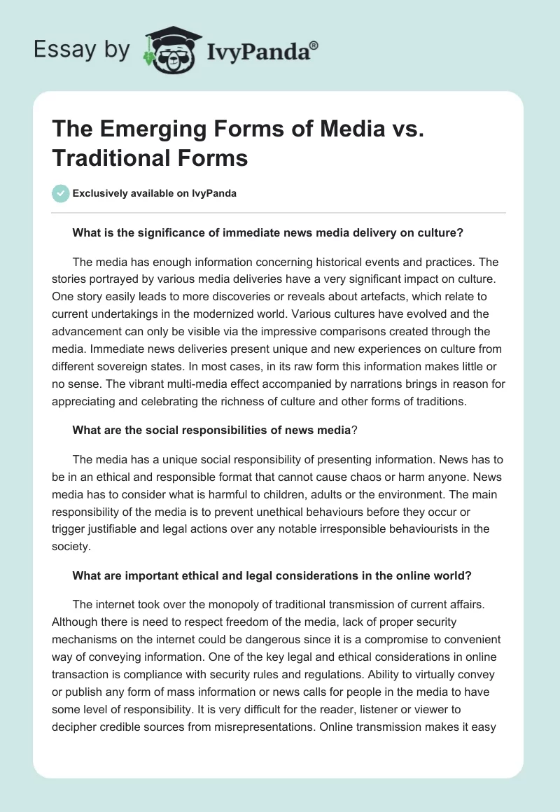 The Emerging Forms of Media vs. Traditional Forms. Page 1