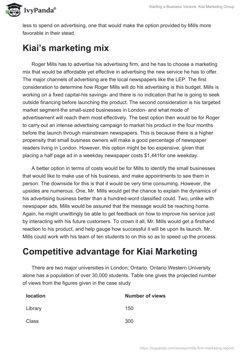 Starting a Business Venture: Kiai Marketing Group. Page 2