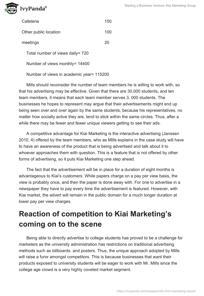 Starting a Business Venture: Kiai Marketing Group. Page 3
