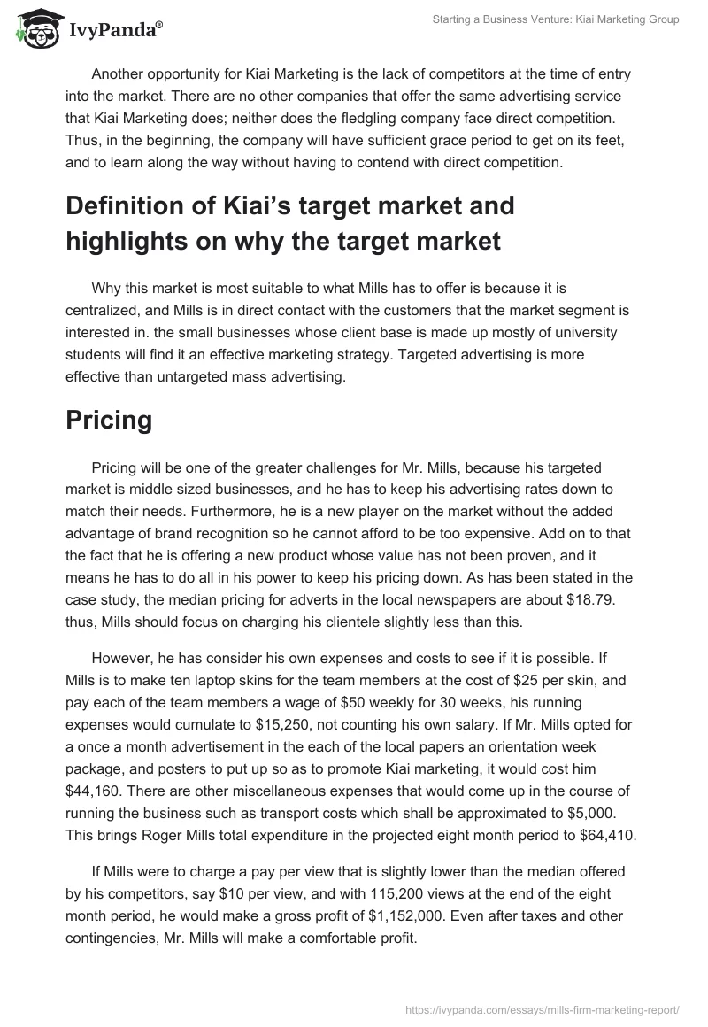 Starting a Business Venture: Kiai Marketing Group. Page 5