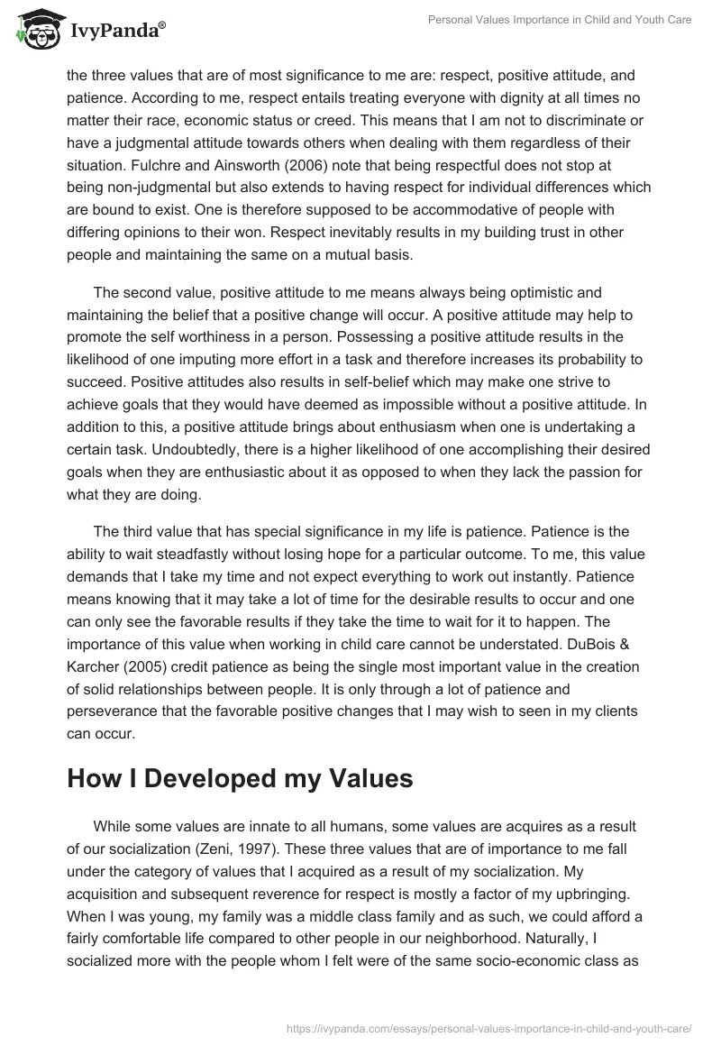 Personal Values Importance in Child and Youth Care. Page 2