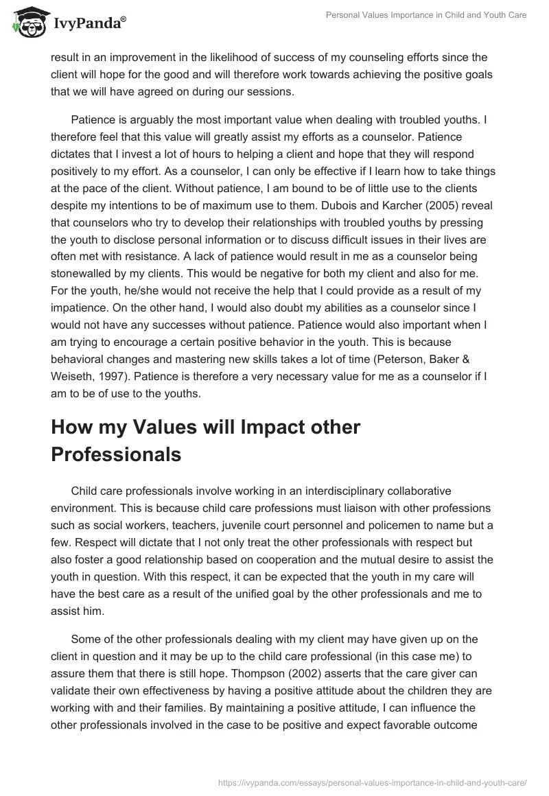 Personal Values Importance in Child and Youth Care. Page 5