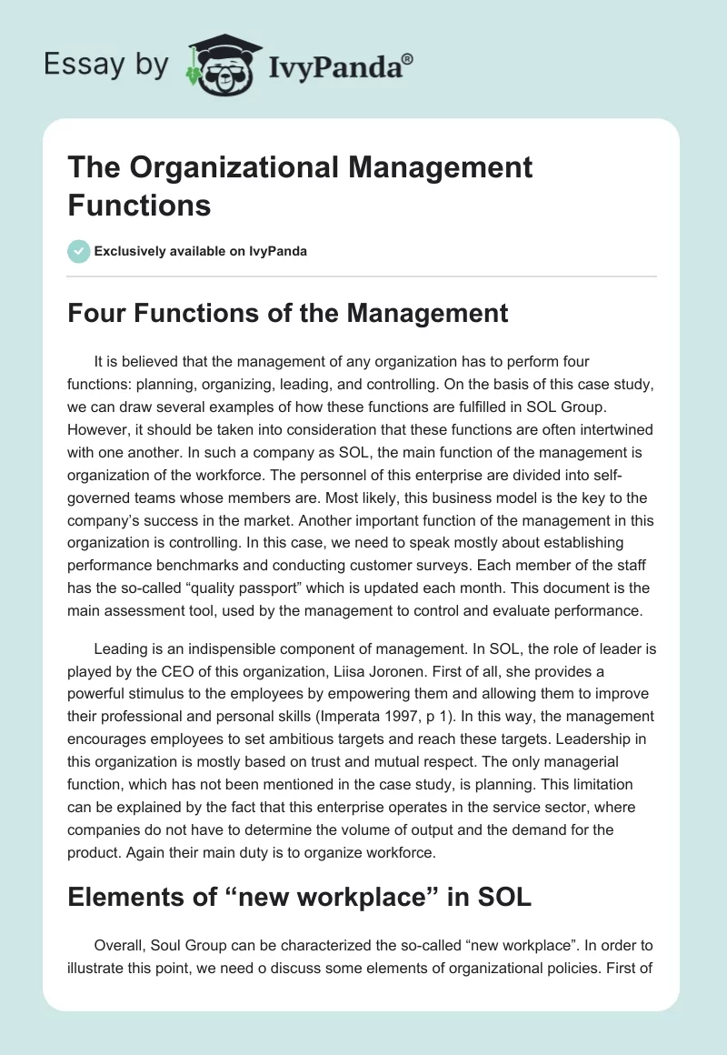 The Organizational Management Functions. Page 1
