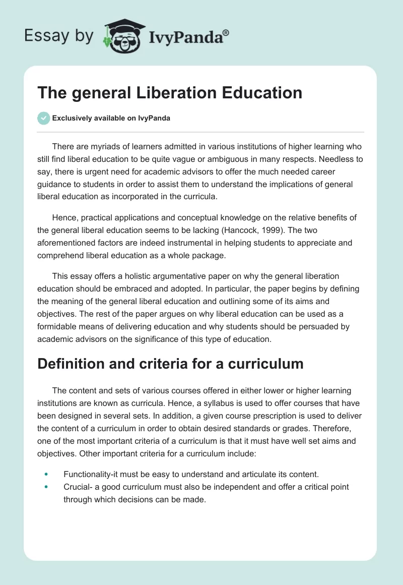 The general Liberation Education. Page 1
