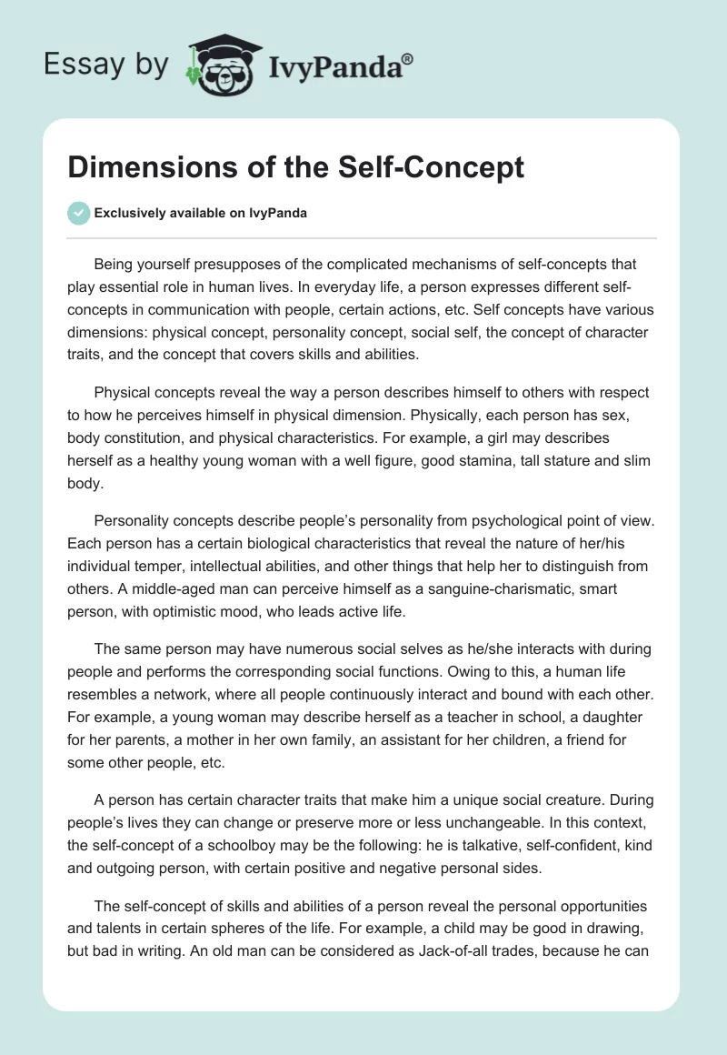Dimensions of the Self-Concept. Page 1