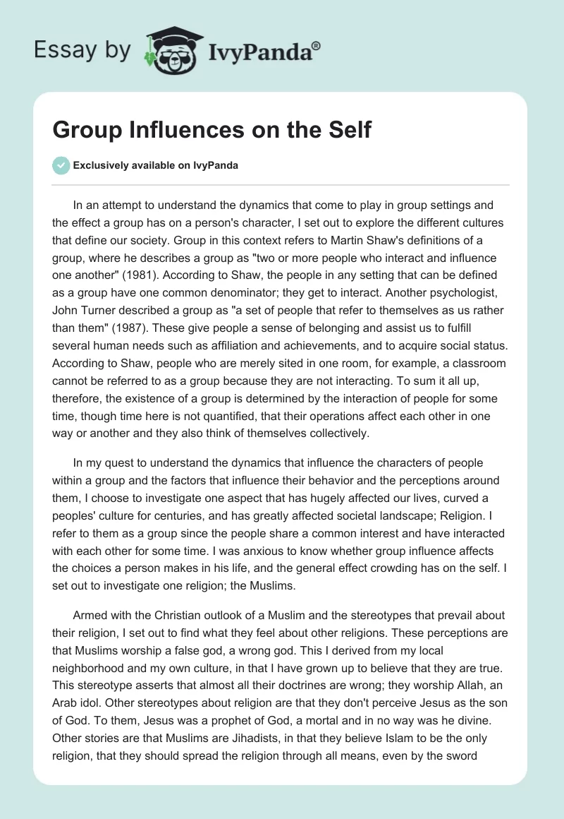 Group Influences on the Self. Page 1