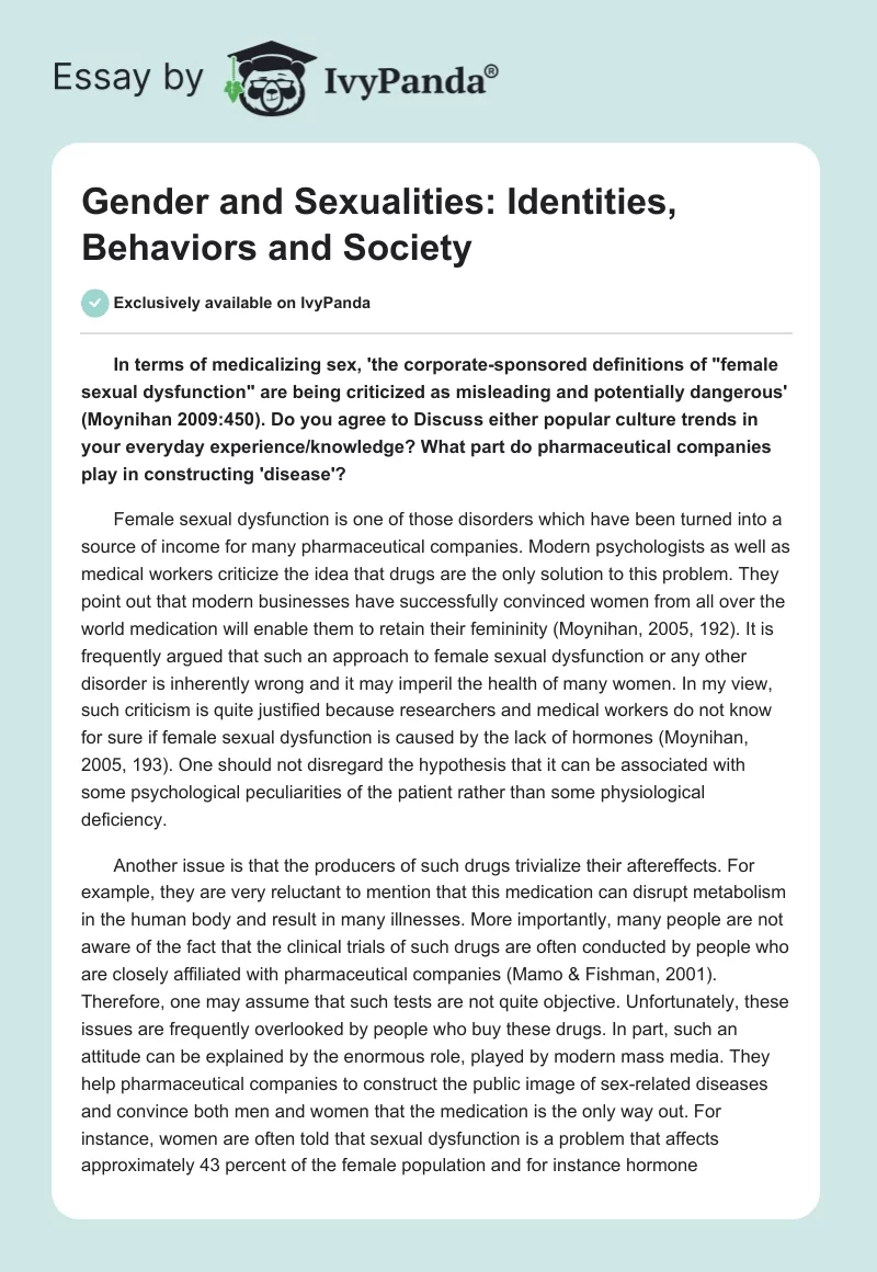 Gender and Sexualities: Identities, Behaviors and Society. Page 1