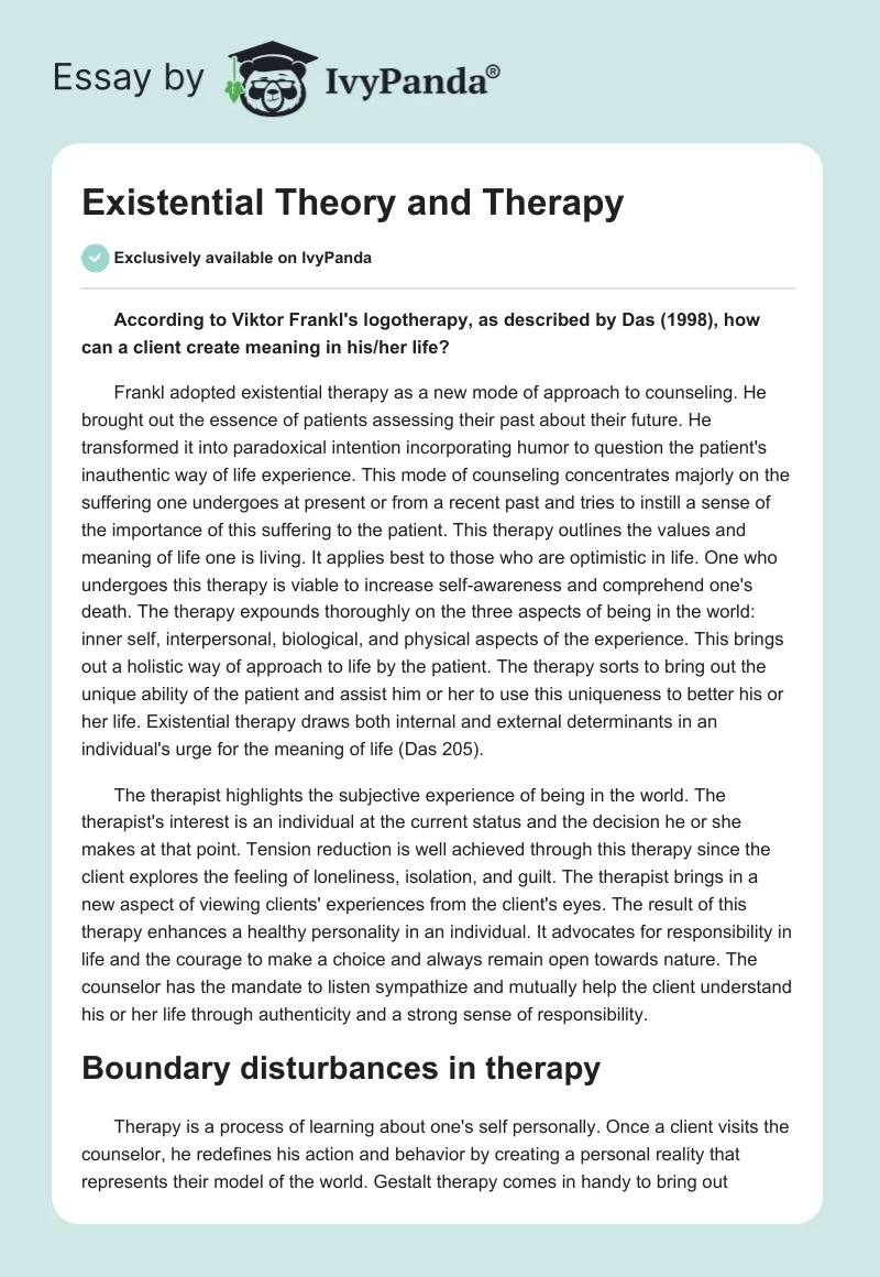 Existential Theory and Therapy. Page 1