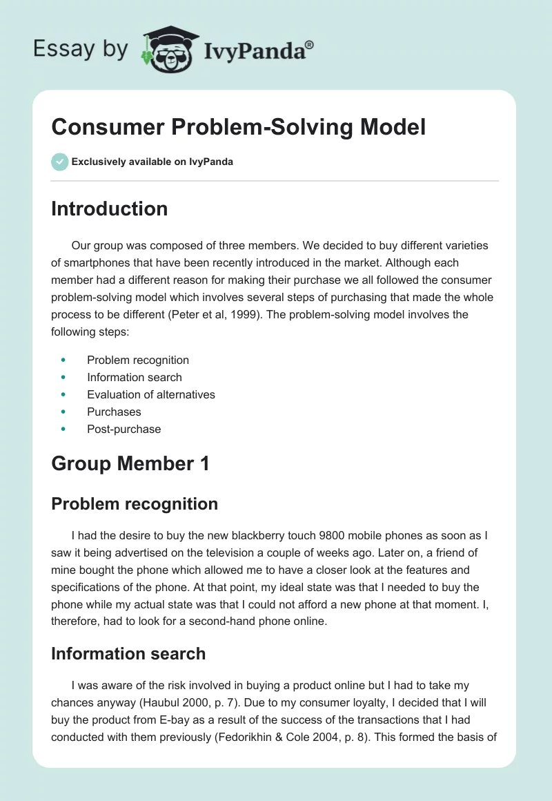 Consumer Problem-Solving Model. Page 1